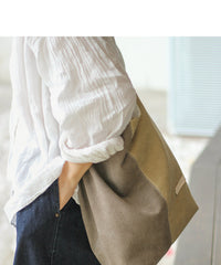 Khaki Canvas Splicing Tote Bag Canvas Womens Handbag Canvas Tote Shoulder Bag for Men Women
