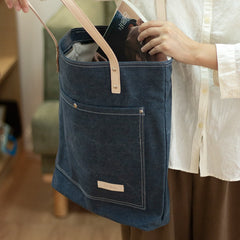 Mens Denim Blue Vertical Tote Bag Minimalist Denim Shoulder Tote Messenger Bag for Women