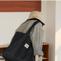 Mens Blue Denim Large Tote Bag Denim Handbag Denim Large Tote Shoulder Bag for Men Women