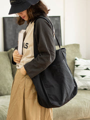 Womens Dark Khaki Nylon Huge Tote Bag Minimalist Nylon Shoulder Tote Messenger Bag for Women