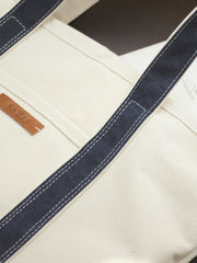 Mens White&Blue Canvas  Stachel Tote Bags Canvas Tote Shoulder Bag Handbag for Women