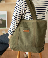 Mens Army Green Canvas Large Tote Bags Canvas Handbag Canvas Tote for Men Women