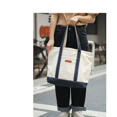 Mens White&Blue Canvas Stachel Tote Bag Canvas Tote Shoulder Bags Handbag for Women