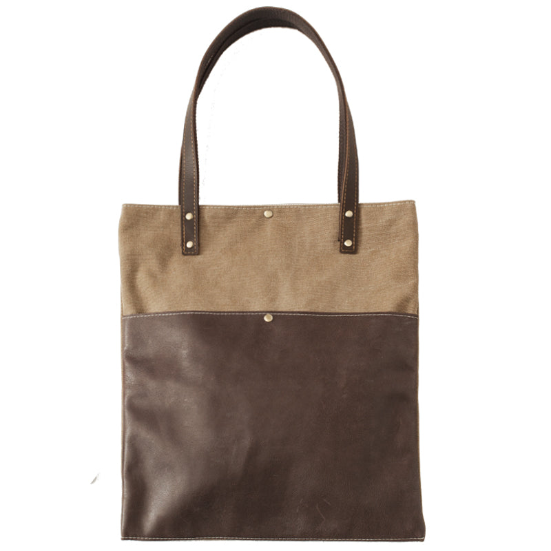 Canvas Tote Bags Khaki&Coffee Canvas Leather Handbags Womens Canvas Leather Tote Bag for Men