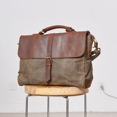 Waxed Canvas Leather Mens 14 inches Messenger Bag Briefcase Courier Side Bag for Men - iwalletsmen