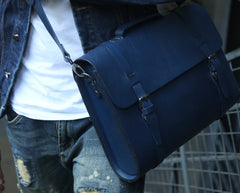 Blue Leather Mens Briefcase Messenger Bag Handbag Shoulder Bag for men - iwalletsmen