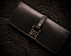 Handmade Leather Men Tooled Cool Leather Wallet Long Phone Wallets for Men