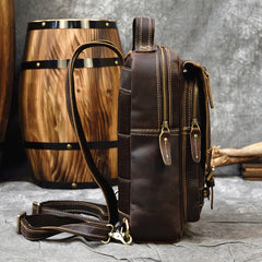 13'' Leather Mens Satchel Backpack Laptop Rucksack Vintage School Backpack For Men