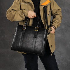 Brown Leather Mens Briefcase 13 inches Laptop Work Handbag Shoulder Business Bags For Men