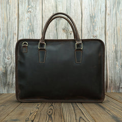 Coffee Leather Mens Briefcase Work Handbag 14 inches Laptop Business Bag For Men