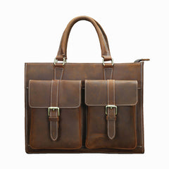 Leather Mens Briefcase Vintage 14 inches Laptop Work Bag Business Bag For Men