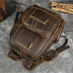 15'' Leather Mens Travel Backpack Large Laptop Rucksack Backpack For Men