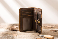 Vintage Slim long Wallets Leather Mens Coffee Wallet Long Wallet for Men - iwalletsmen