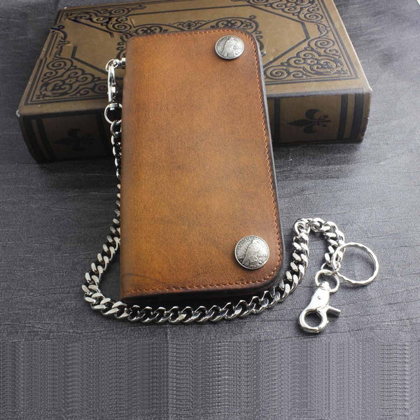 Genuine Leather Mens Chain Wallet Biker Wallet Cool Leather Wallet Lon iwalletsmen