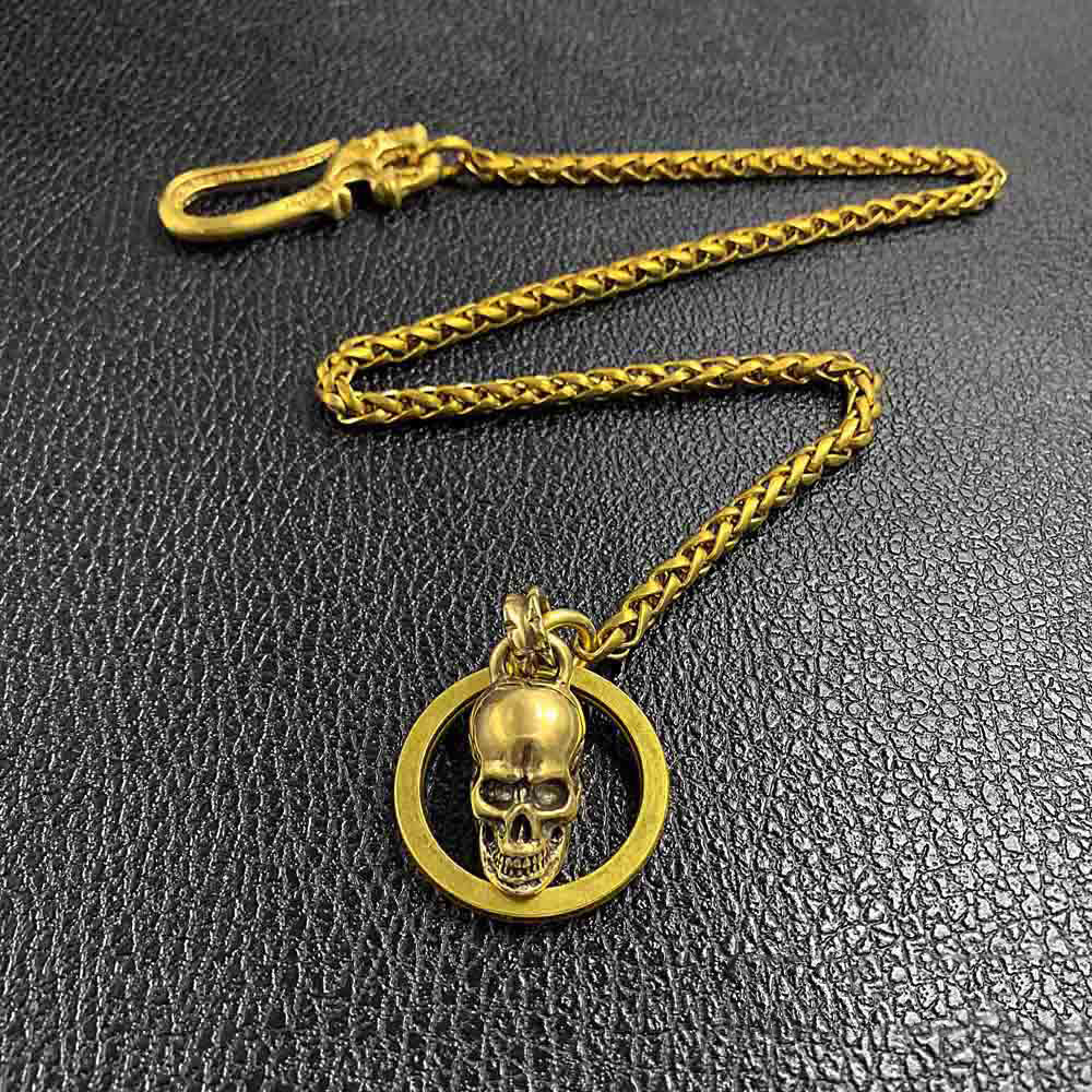 Cool Brass 18" Mens Skull Ring Key Chain Pants Chain Wallet Chain Motorcycle Wallet Chain for Men - iwalletsmen