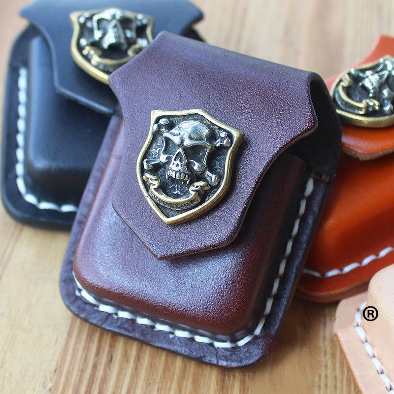 Handmade Mens Coffee Leather Classic Zippo Lighter Cases Black Zippo Lighter Holder with Belt Clip - iwalletsmen