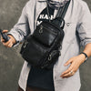 Cool Leather Mens 8" Black Backpack Sling Bag Chest Bag One Shoulder Backpack for Men - iwalletsmen