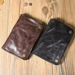 Wrinkled Leather Mens Brown billfold Wallet Front Pocket Leather Black Bifold Wallet Small Wallets for Men - iwalletsmen