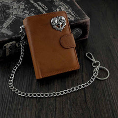 BADASS BROWN LEATHER MENS TRIFOLD SMALL BIKER WALLET BLACK CHAIN WALLET WALLET WITH CHAIN FOR MEN - iwalletsmen