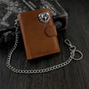 BADASS BROWN LEATHER MENS TRIFOLD SMALL BIKER WALLET BLACK CHAIN WALLET WALLET WITH CHAIN FOR MEN - iwalletsmen