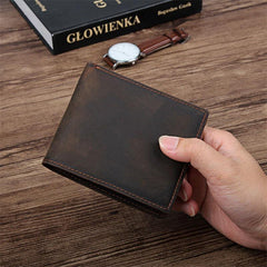Coffee Mens Leather Bifold Wallet billfold Wallet Vintage Front Pocket Wallet for Men - iwalletsmen