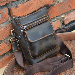 Vintage Brown Leather Men's Small Side Bag Belt Pouch Belt Bag Small Messenger Bag For Men - iwalletsmen