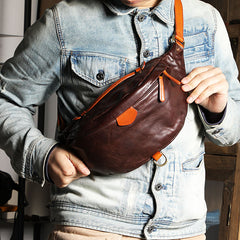 Black Handmade Leather Men Fanny Pack Waist Bag Coffee Hip Pack Belt Bag Bumbag for Men - iwalletsmen
