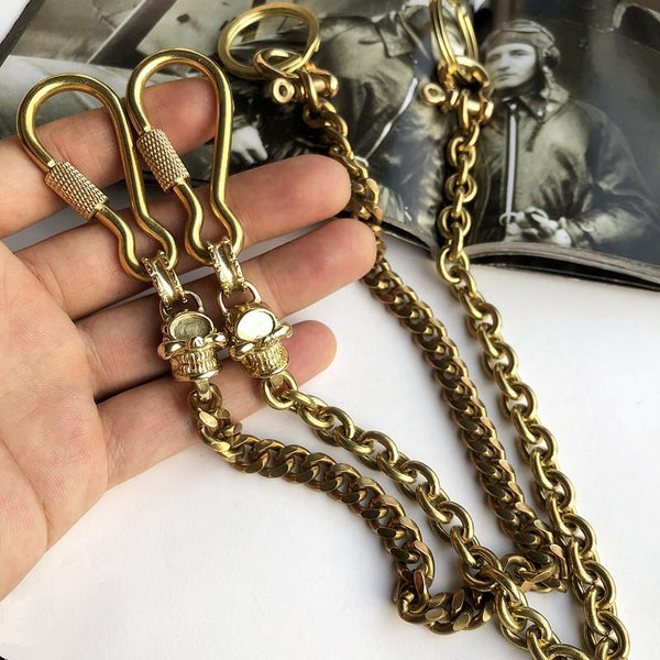 Cool Men's Pure Gold Brass Skull 18'' Key Chain Pants Chains Biker Wal –  imessengerbags