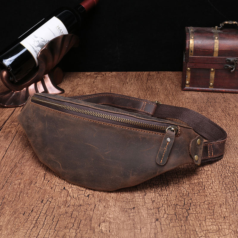 Vintage Brown Leather Men's Fanny Pack Coffee Waist Bag Chest Bag For Men - iwalletsmen