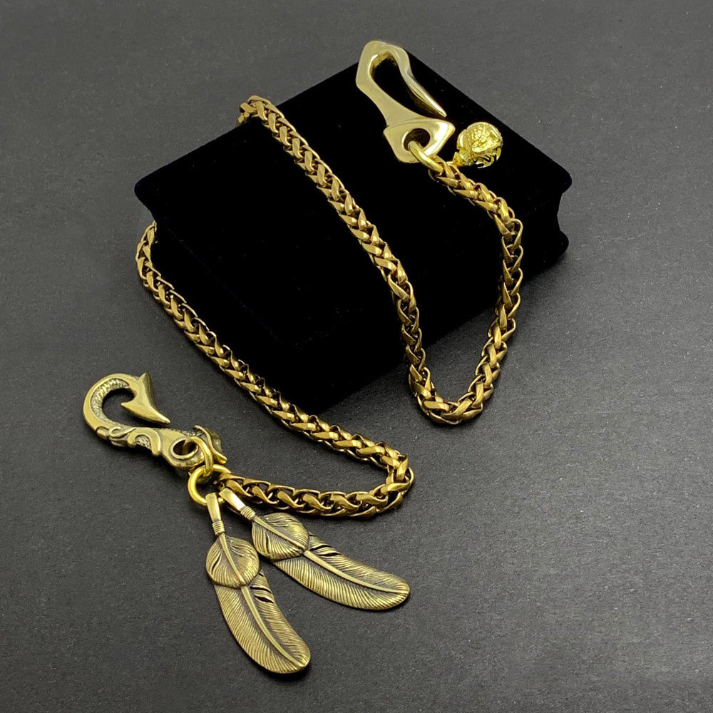 Fashion Handmade Vintage Brass 18" Feather Key Chain Pants Chain Wallet Chain Motorcycle Wallet Chain for Men - iwalletsmen