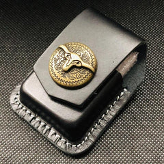 Black Handmade Leather Mens Monster Zippo Lighter Holders Lighter Case For Men - iwalletsmen