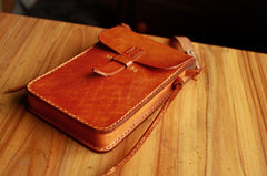 Handmade Vintage Leather Mens Small Messenger Bag Brown Cell Phone Shoulder Bag for Men - iwalletsmen