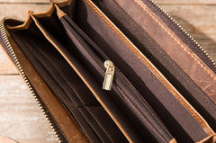Cool Leather Mens Braided Long Zipper Clutch Wallets Long Wallet for Men - iwalletsmen