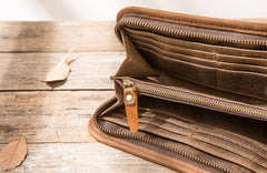Cool Canvas Leather Mens Bifold Long Wallet Zipper Long Wallet for Men - iwalletsmen