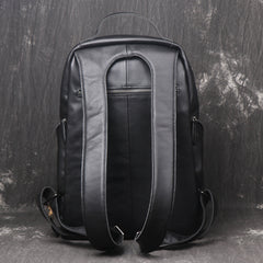 Black Leather Men's 14inch Computer Backpack Travel Backpack College Backpack For Men - iwalletsmen