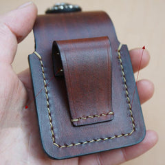 Handmade Coffee Leather Mens Armor Zippo Lighter Case Zippo Lighter Holder with Belt Loop for Men - iwalletsmen