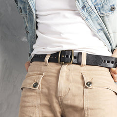 Genuine Leather Black Hollow Fashion Belt Khaki Belt Brown Long Belt Slim Belt for Men - iwalletsmen