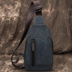 Brown Cool LEATHER MENS 8 inches Tan Sling Bag One Shoulder Backpack Blue Chest Bag For Men - iwalletsmen