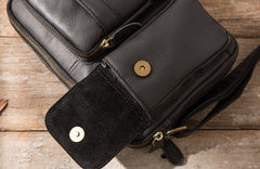 Black Cool Small Leather Mens Messenger Bags Shoulder Bags for Men - iwalletsmen