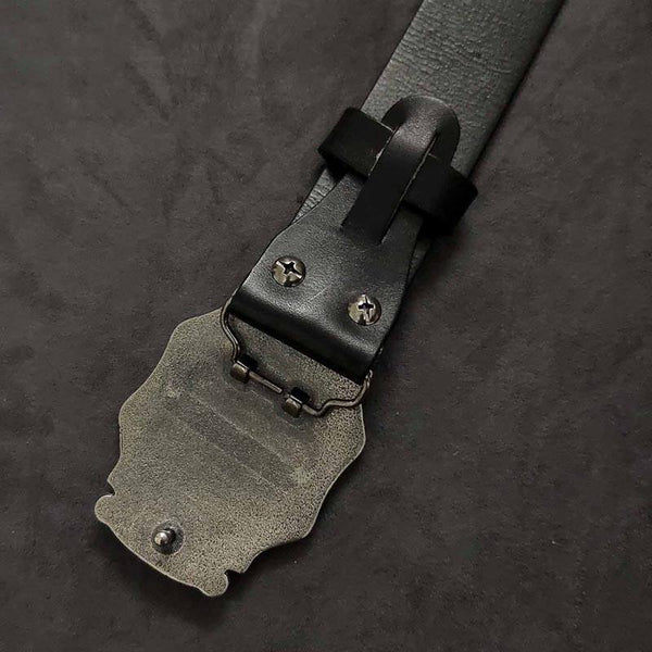 Vintage Men\'s Motorcycle Belt Black Leather & Metal Bikes 46.5\