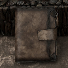 Handmade Leather Brown Men's Zipper Small billfold Wallet Bifold Wallet Card Wallet For Men - iwalletsmen