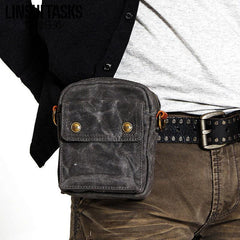 Gray Cool Canvas Mens Mini Vertical Waist Bag Belt Pouch Messenger Bags Side Bag for Men - iwalletsmen