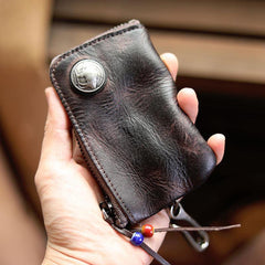 Cool Black Leather Mens Charcoal Key Wallet Coin Purse Front Pocket Wallets For Men - iwalletsmen