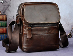 Cool Coffee Small Leather Mens Side Bag Messenger Bag Shoulder Bag for Men - iwalletsmen