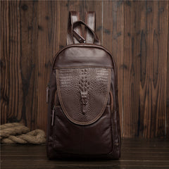 Cool Brown Leather Men's Sling Bag One Shoulder Backpack Black Sling Crossbody Pack For Men - iwalletsmen