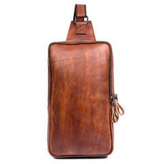 Brown Leather Mens 10 inches Sling Bag Sling Pack Casual Chest Bags One Shoulder Backpack for Men - iwalletsmen