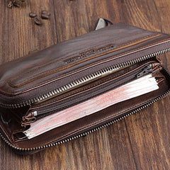 [On Sale]Genuine Leather Mens Cool Long Leather Wallet Zipper Wristlet Clutch Wallet