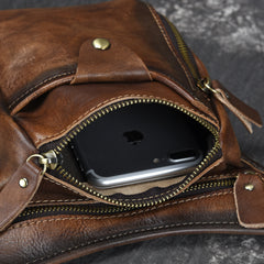Vintage Brown Leather Men's CELL PHONE HOLSTER MINI SIDE BAG BELT POUCH Drop Leg Bag For Men - iwalletsmen