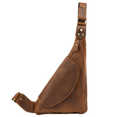 Vintage Brown Leather Mens Sling Bag Coffee Cool Crossbody Pack Chest Bag for men - iwalletsmen