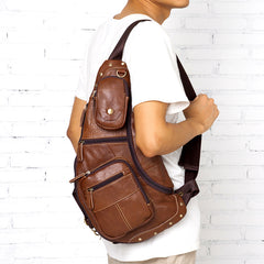 Brown Leather Mens Cool Large Sling Bags Light Brown Crossbody Pack Chest Bag for Men - iwalletsmen